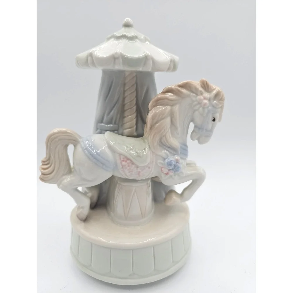 Vintage Pastel Porcelain Carousel Horse Music Box